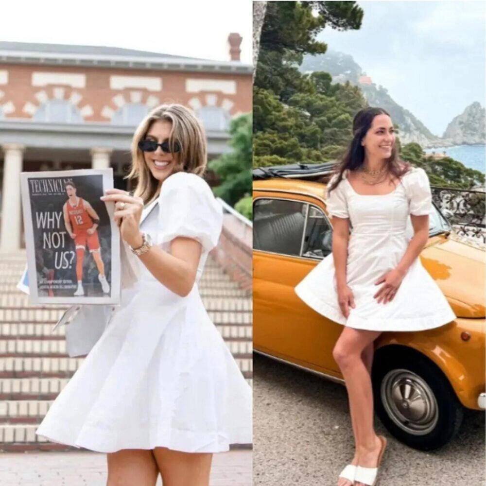 STAUD White Puff-Sleeve Mini Dress